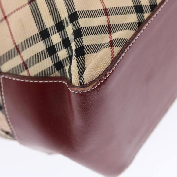 BURBERRY Nova Check Blue Label Tote Bag Nylon Beige Red Auth 49770 - Picture 14 of 16